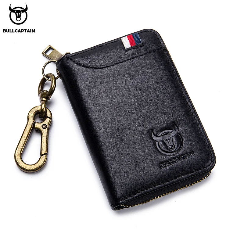 BULLCAPTAIN Leather Men's Key Bag Fashion Storage Bags Car Cover Compact Mini Card Holder Coin Purse Man Butler Keychain 3
