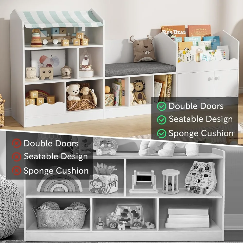 71" Kids Bookshelf with Reading Nook & Storage Cubbies 6