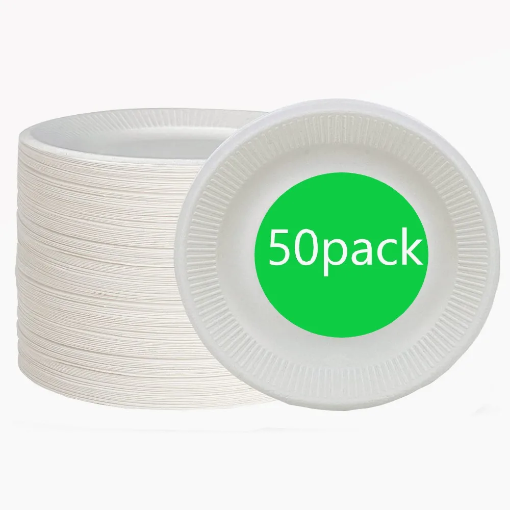 100PCS Paper Plate 8 inch Super Strong Paper Plates 100 Bagasse
