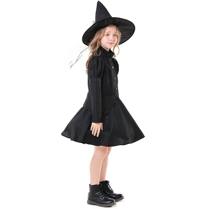 Kids Halloween Evil Witch Costume Black Magic Girl Anime Cartoon Alice Witch Cosplay Dress