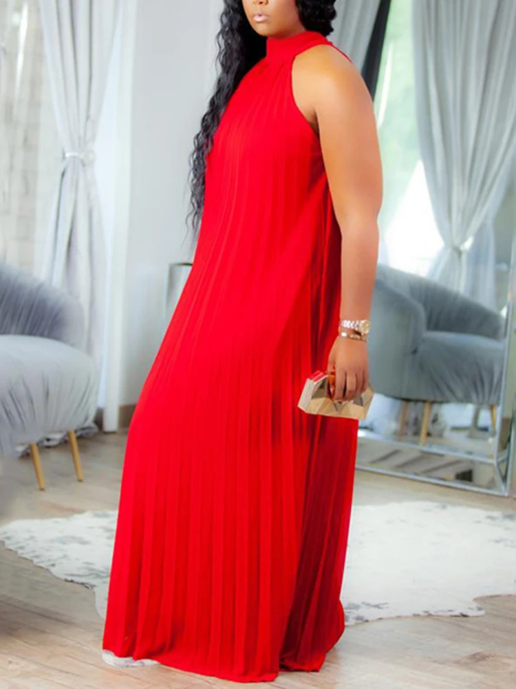 Red Plus Size Dresses 4XL 5XL Halter Long Loose Chiffon Outfits Pullover  Sleeveless Evening Birthday Cocktail Party Gowns 2023