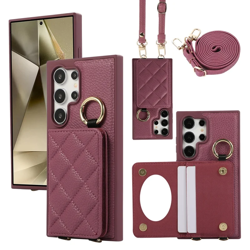 Crossbody Leather Wallet Phone Case with Lanyard and Card Holder Slots