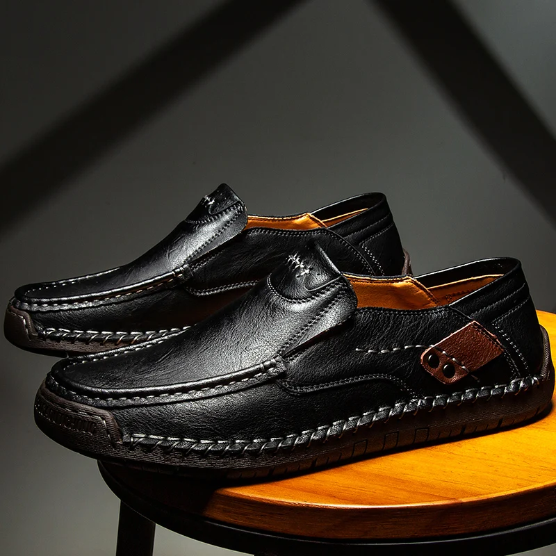 Handmade Men Loafers Genuine Leather Casual Shoes For Men Slip On Flat Sneakers Plus Size 38-48 Man Spring Footwear