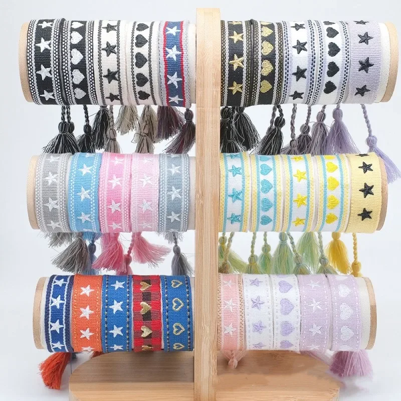 Bohemia Ethnic Style Embroidery Star Logo Bracelet For Women Handmade Woven Tassel Hand Wrist Strap Fashion Jewelry
