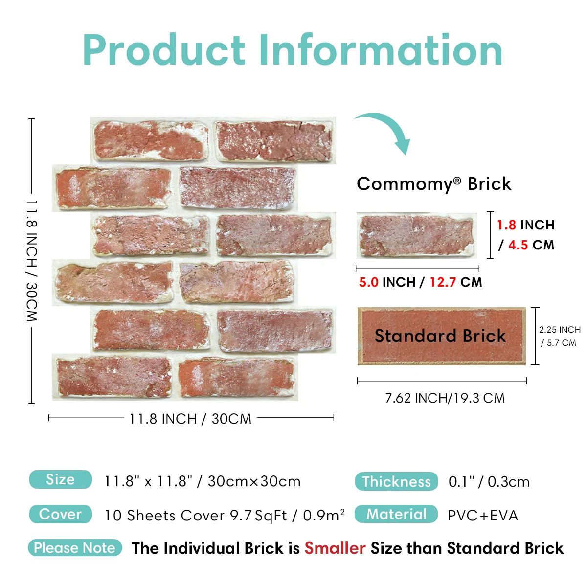 1pcs/10pcs 3D PVC Faux Brick Wall Sticker Home Wall Decor Living Room Bedroom Study Room Vintage Style Decor