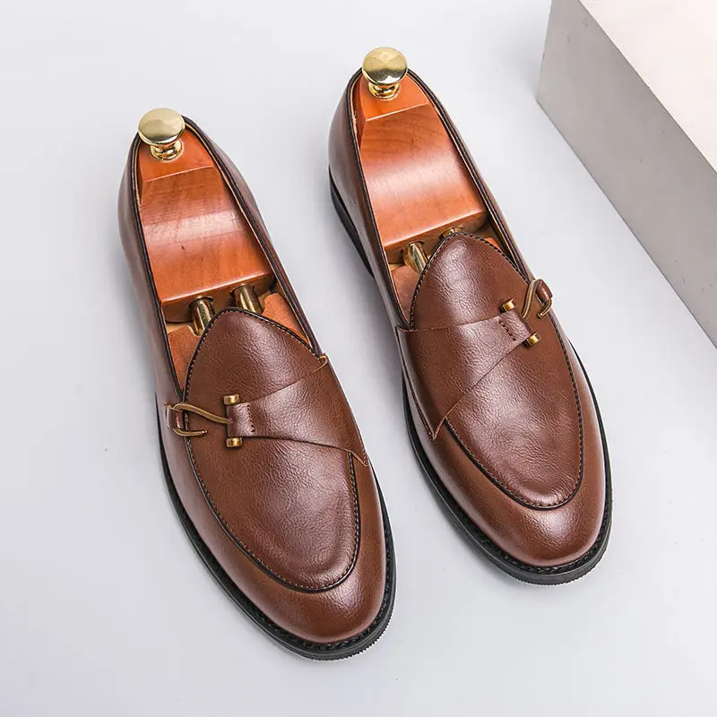 

New Classic Handmade Mens Buckle Loafers Pu Leather Slip-on Buckle Wingtip Brogue Style Wedding Dress Shoes for Men B317
