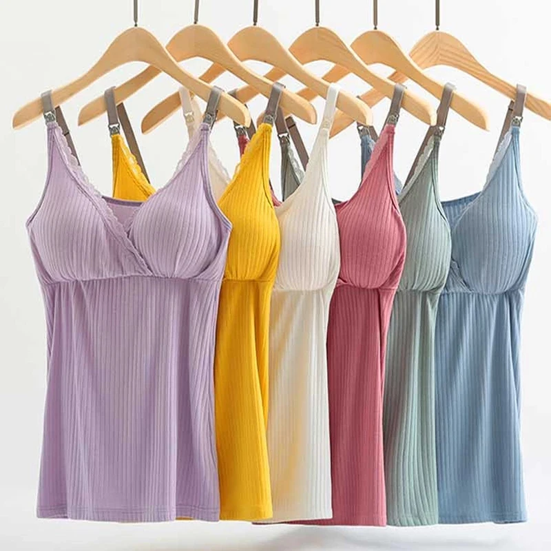 Maternity Tank Tops Maternity Tank Top Pregnant Modal Breastfeeding Sling Vest Women Removable Bra Nursing Camisole Top Maternity Clothes Suspender Skirt L301
