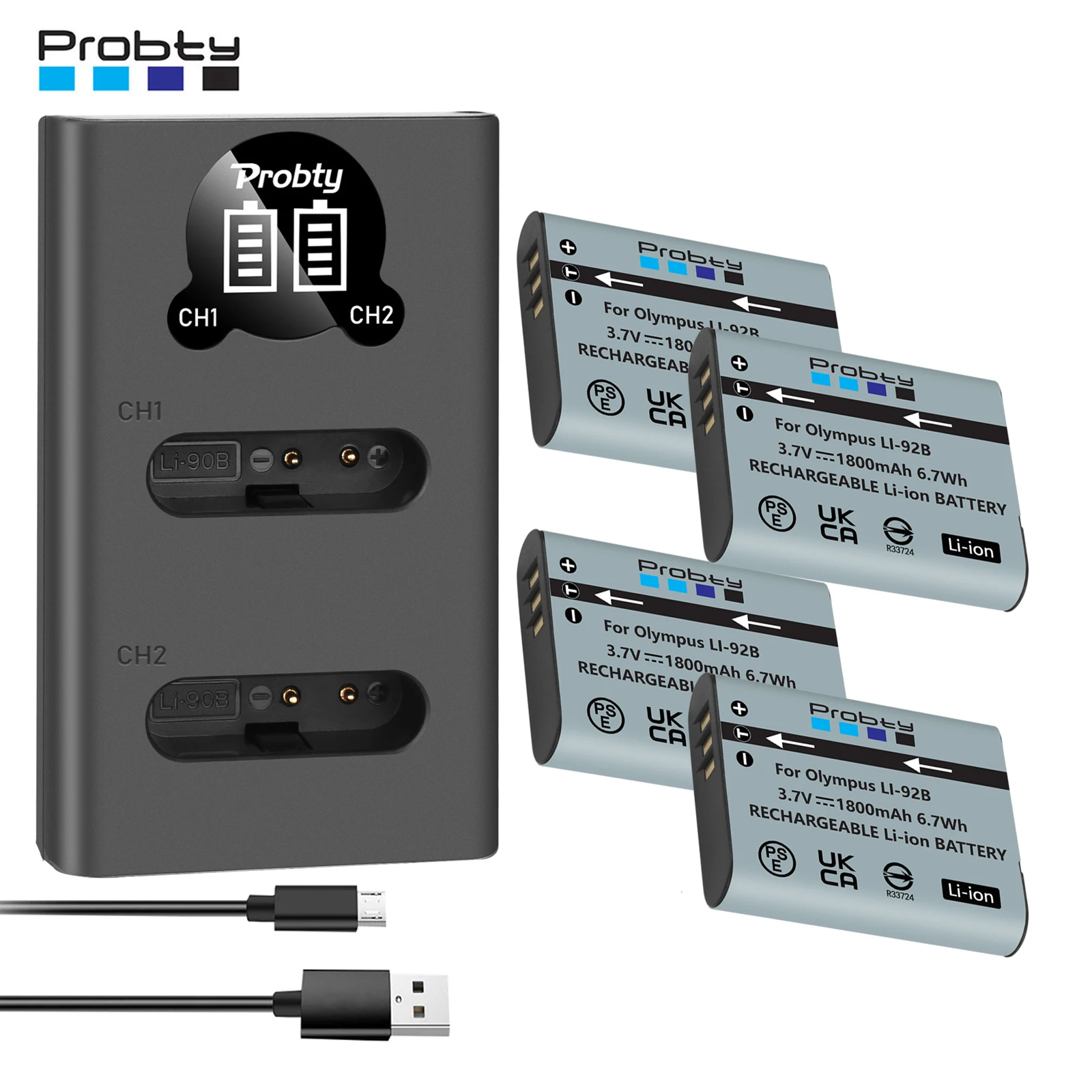 Bateria e Carregador para Olympus 1800mah Li-92b Li-90b Db110 Tg5 Olympus Tough Tg4 Tg6 Tg2 Tg-1 Sh-1 Sh-1 Sh-2 Sh-60 Sh-5