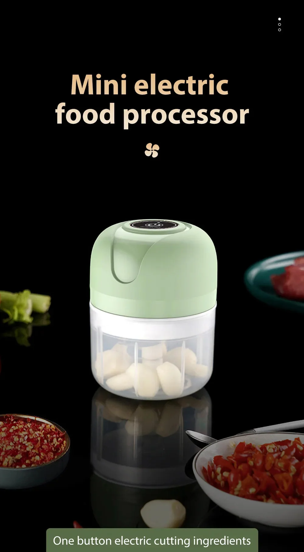 Wireless Electric Garlic Masher  Food Chopper - 250ml Mincer with 6 Blades for Vegetables Meat and Chili