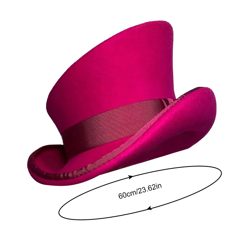 Asymmetric Hat Felt Retro Top Hat Women Men Punk Fashion Ribbon Party Halloween Magician Dress Up Costume Cap Imitation Wool