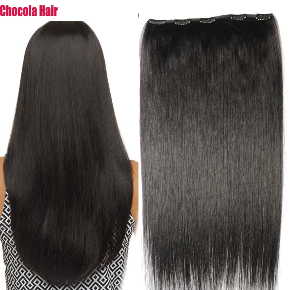 Chocala Brazilian Remy Human Hair Extensions clip in hair 20"-28" 140g 1pcs Set No lace 5clips in
