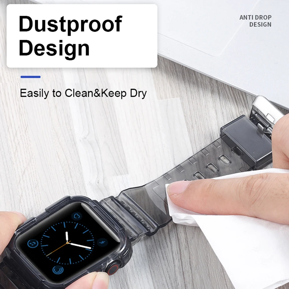 Clear Watch Band for Apple Watch 44mm 40mm 38mm 40mm, Transparent Sports Bands Case Replacement Strap for iWatch SE 6/5/4/3/2/1