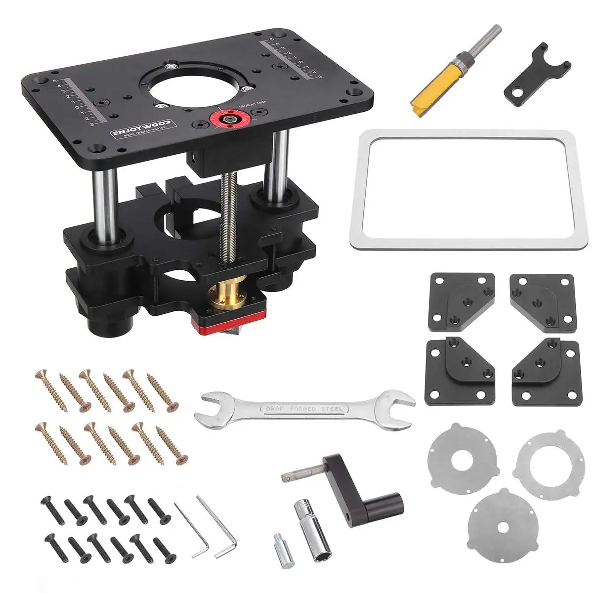 Router lift for wood router table ENJOYWOOD GD7 PRO 65mm 69mm set up with plate precision woodworking tool