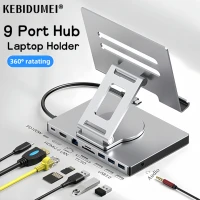 4K 60Hz Type C Docking Station Aluminum Alloy Laptop Stand USB3.0 PD RJ45 HDMI USB Hub 9 in 1 Adapter Dock for Laptop Tablet 1