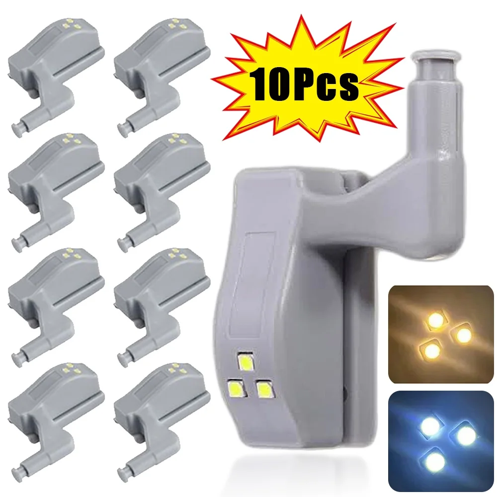 10pcs Auto Switch On/Off LED Inner Hinge Lamp Cabinet Induction Lights Wardrobe Cupboard Sensor Lights Kitchen Closet Night Lamp