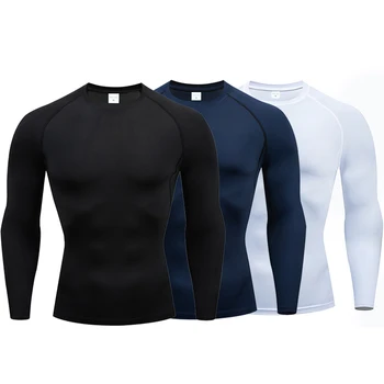Compression Long Sleeve Shirt Black Fitness T-shirt Men's Muscle Quick drying Gym Sportswear Sun protection Sports Base layer 1