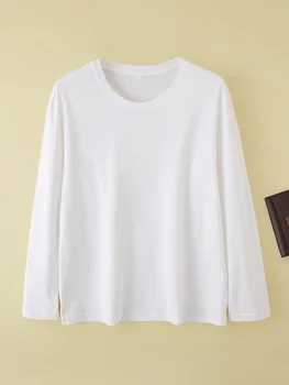 Women T-shirts Long Sleeve Solid O-neck Tops Cotton White Bottoming Shirts Spring Autumn T-shirts Harajuku Tees Loose Tshirt 1