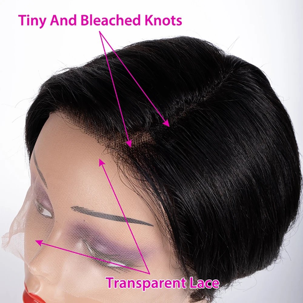 Short Pixie Cut Lace Wigs Human Hair Transparent Wigs Pre plucked For Women Brazilian Straight Human Hair Pixie Cut Bob Wig