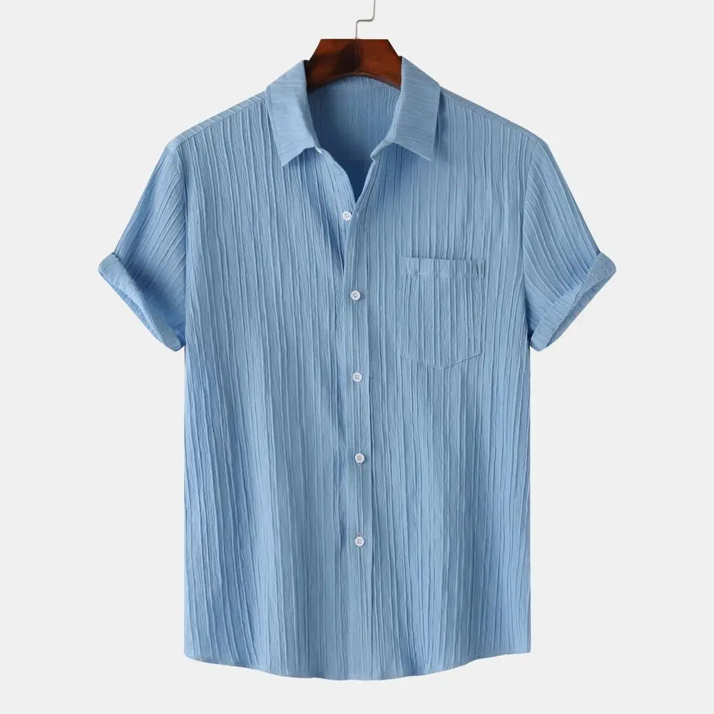 

Men Formal Short-sleeve Shirt Casual Lapel Shirt Men's Casual Breathable Short Sleeve Shirt with Chest Pocket Button for Daily