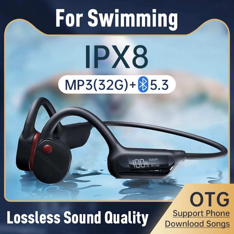Real Bone Conduction Headphones Swimming IPX8 Waterproof 32GB MP3