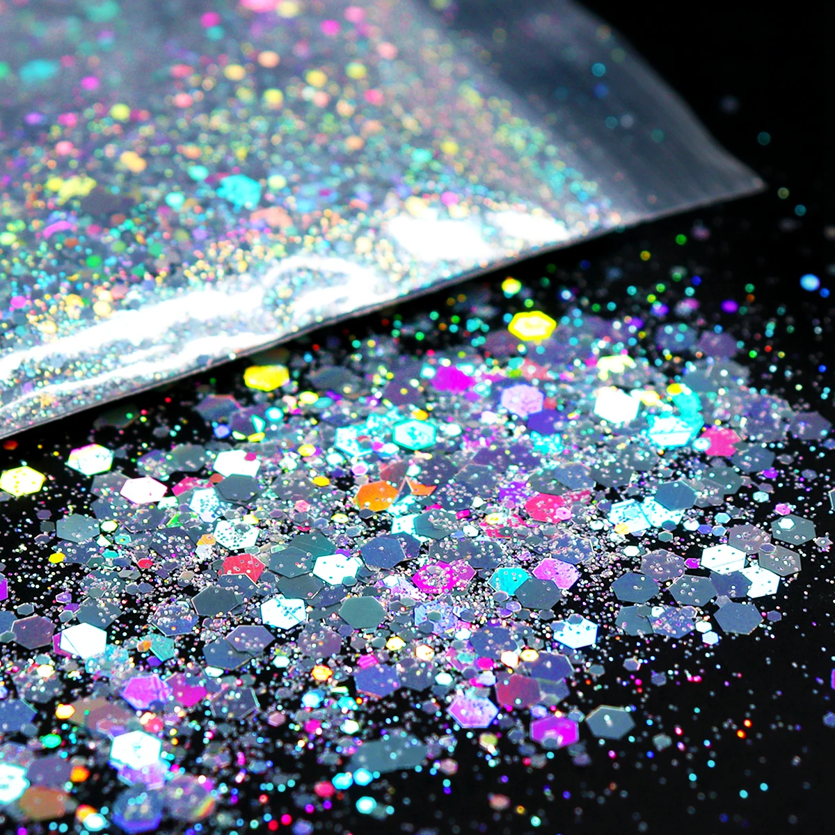 Paillettes holographiques épaisses en argent pour nail art, mélange de paillettes hexagonales, décoration en poudre pour gel, pièces de fournitures d'accessoires, 10g, N64