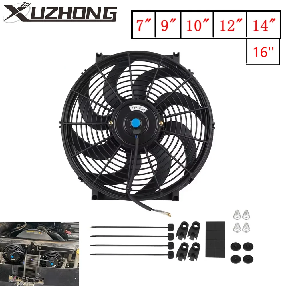 Electric Fan Car Fan Air Conditioning Fan Universal 7/9/10/12/14/16 Inch 12V 80W 2100RPM Car Air Conditioning Cooling Fan Blade Cool Mounting Kit