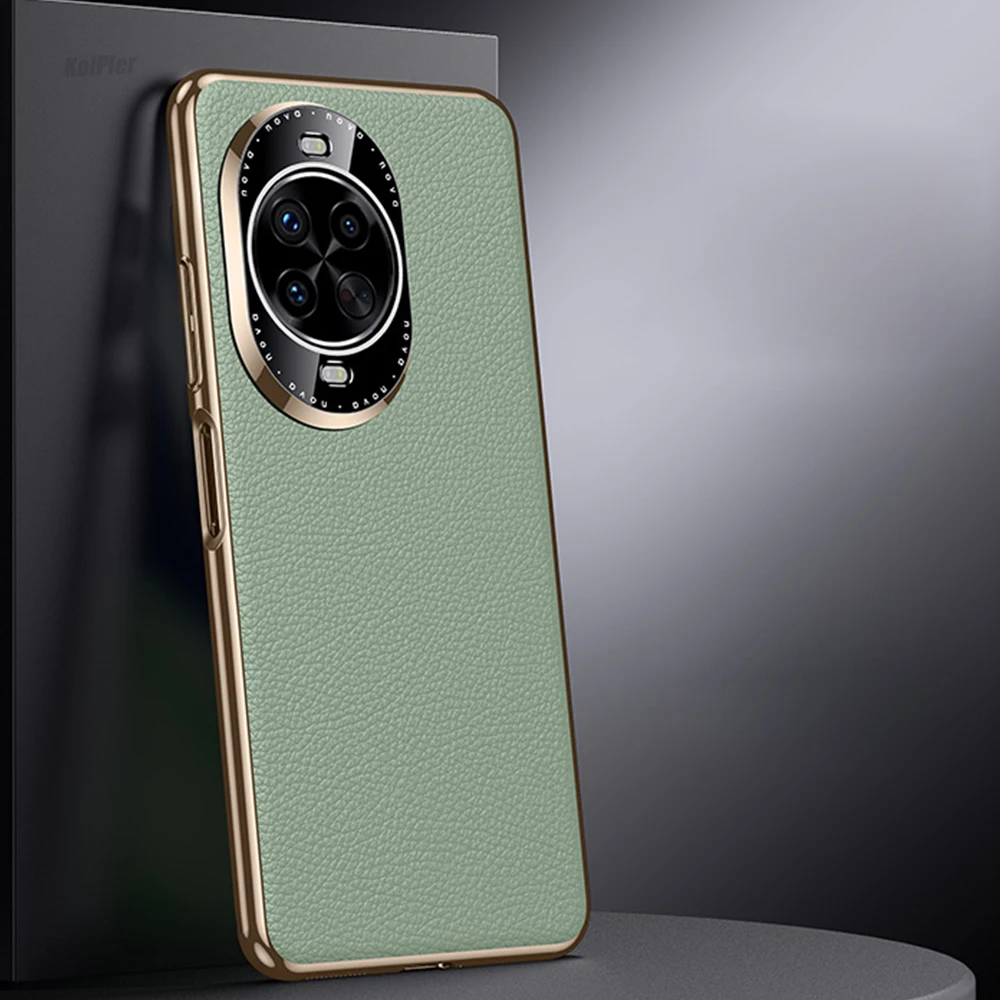 Premium Genuine Leather Plating Lichee Pattern Shockproof Hard Case Cover