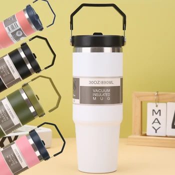 30 Oz Insulated Mug 304 Stainless Steel Drinkware Vacuum Insulation BPA free Tritan Material, Perfect for Iced and Hot Drinks