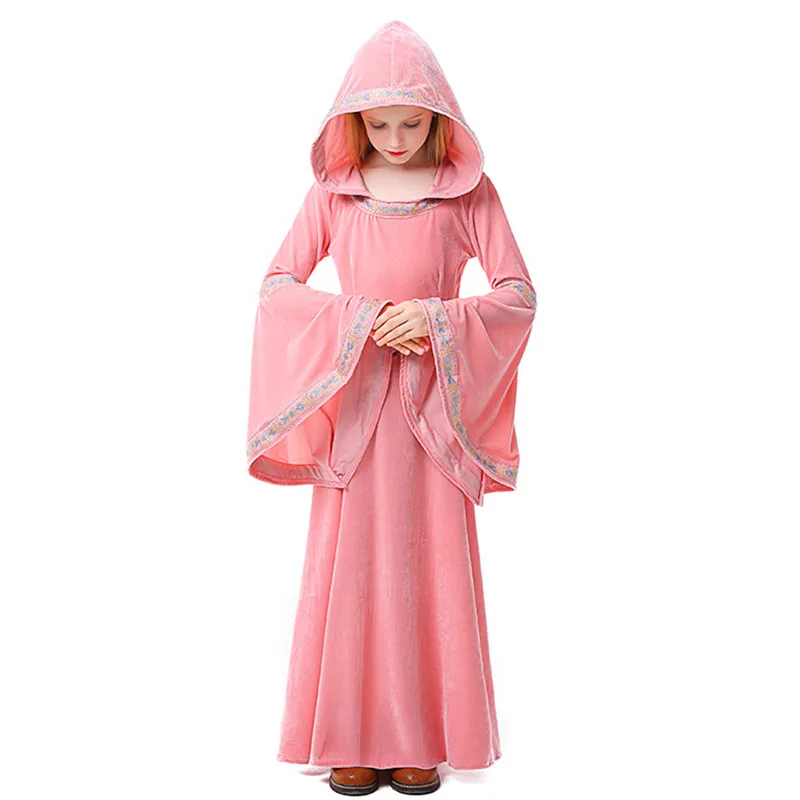 

Pink Girl Halloween Europe Middle Ages Young Lady Costume Kids Children Vampire Cosplay Carnival Purim Role Play Party Dress