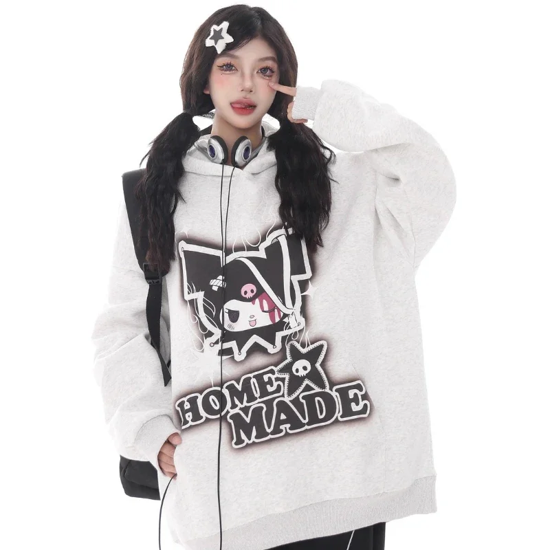 

Sanrio Kuromi Hoodies Anime Kawaii Autumn and Winter Plush Loose and Comfortable Keep Warm Hoodies Cartoon Cute Couple Clothing