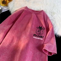Femmes dessin animé T-Shirts Vintage été Harajuku Kawaii chat imprimé à manches courtes T-Shirts Couple Streetwear vêtements amples couverture en coton 4
