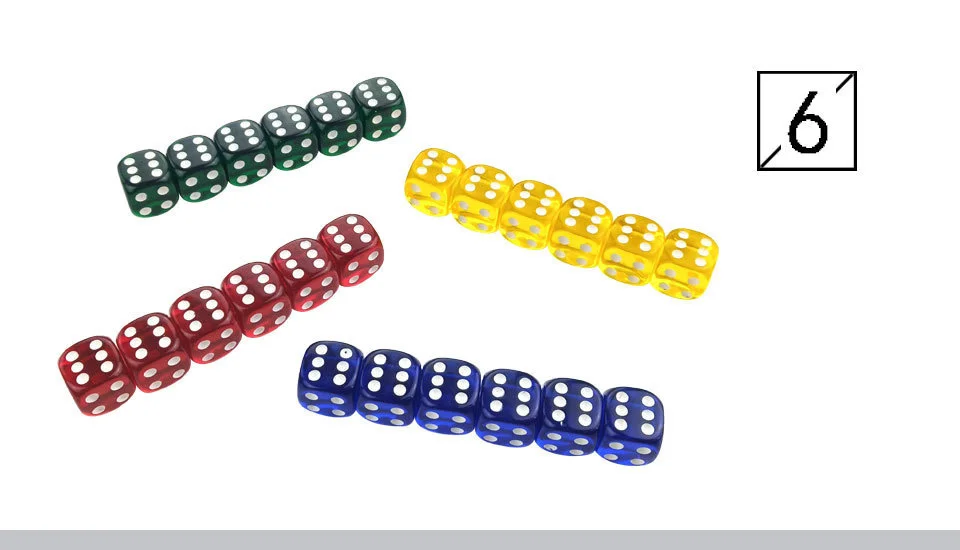 Yernea Acrylic Dice 24Pcs Transparent Color 16mm White Point Dice Set Round Corner Four Color Hexahedron Table Games D6 Club (6)