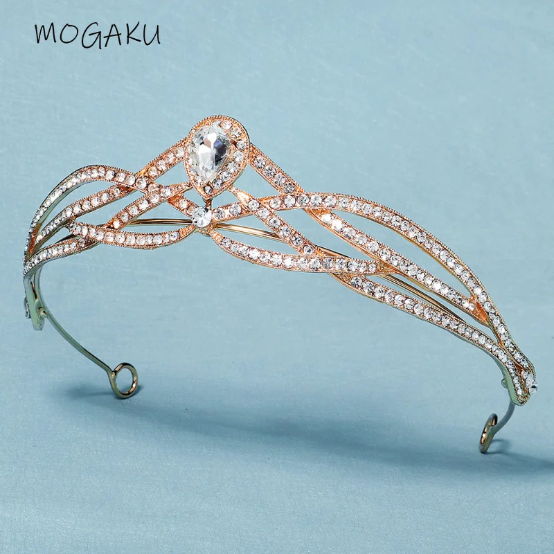 

MOGAKU Retro Alloy Headpieces Women Baroque Style Water Drop Rhinestone Crown Bridal Childrens Headbands Halloween Party Tiaras