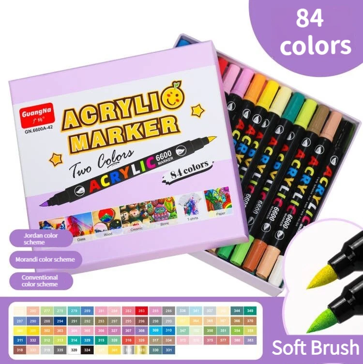 

84/36 Colors Acrylic Markers Dual tip Brush Pens For Fabric Rock Painting Pen Ceramic Glass Canvas DIY Card Making Art Supplies