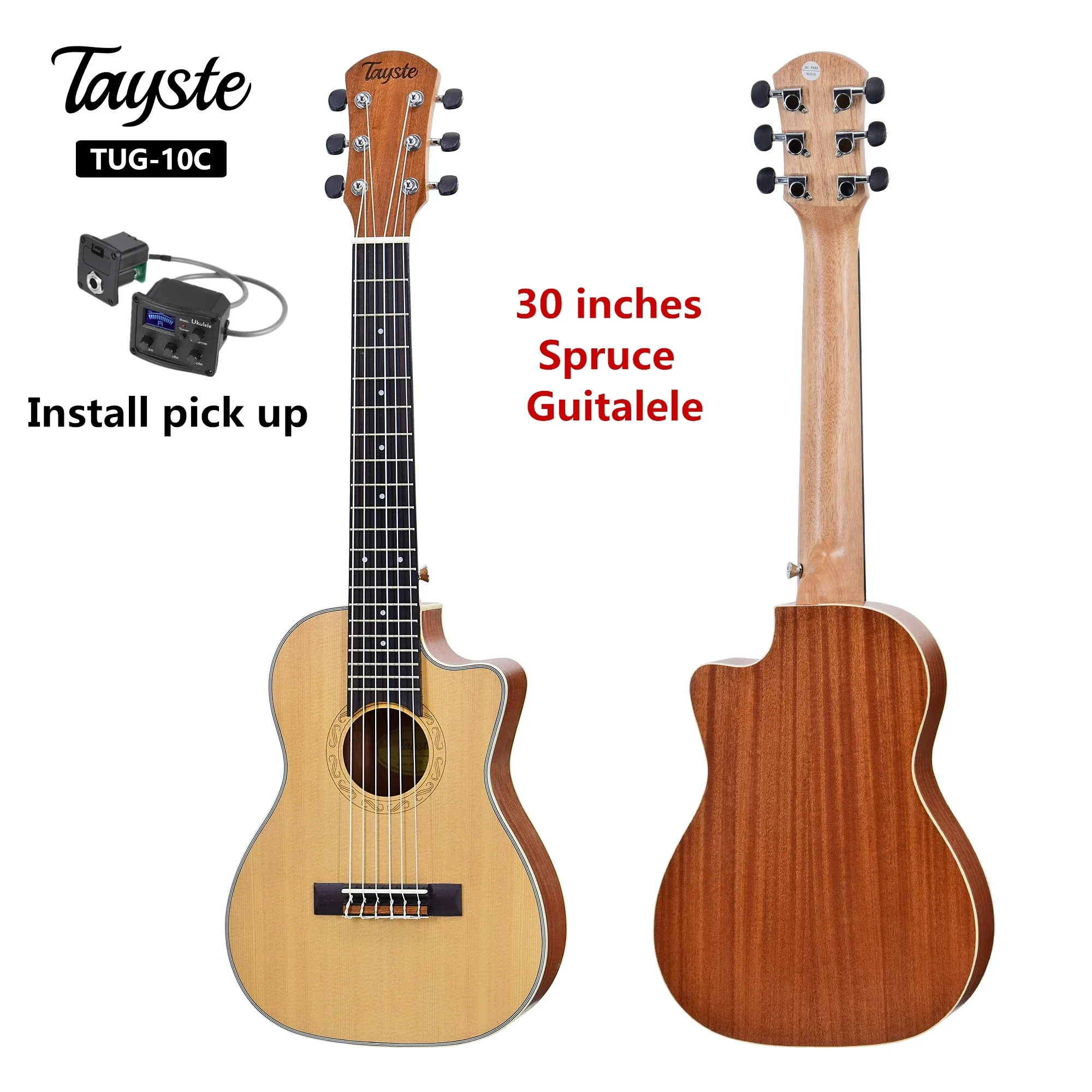 Guitar Accessories Guitalele 30 Inches Spruce Cutaway Mini Electric Baritone Acoustic 6 Strings Ukulele Travel Guitar