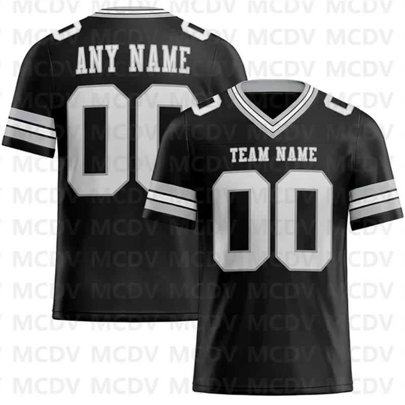 

Custom Black White-Gray Mesh Authentic Football Jersey Short Sleeves Athletic Tee Shirts Unisex Top streetwear