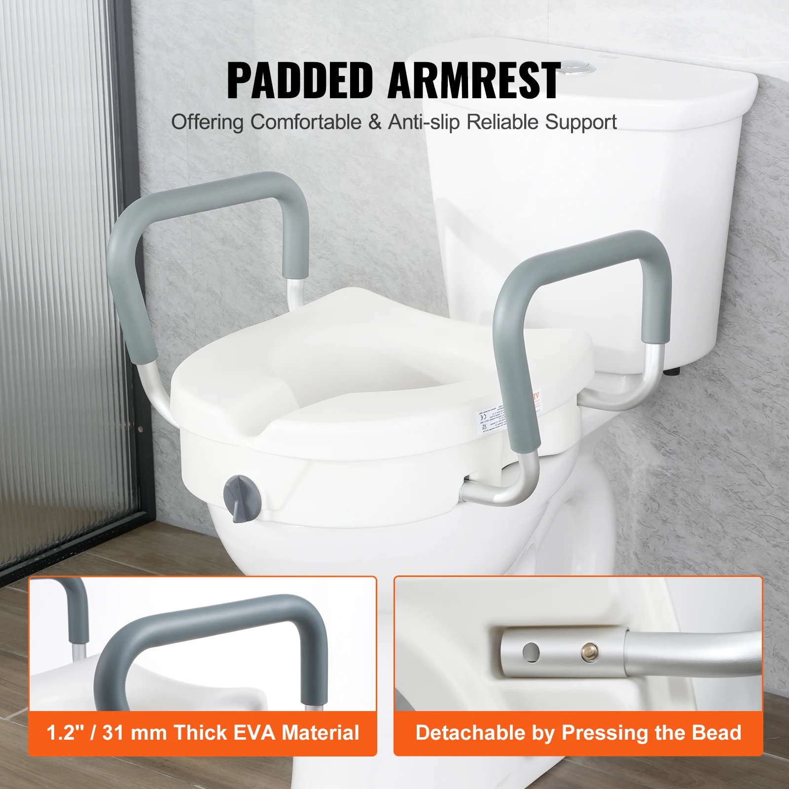 VEVOR Raised Toilet Seat 5" Height Raised 350 lbs Weight Capacity Round Elongated Toilet Twist Lock Installation Elderly toilet seat cover toilet seat accessories