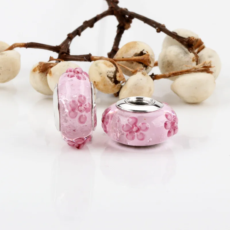 

Authentic 925 Sterling Silver Bead Pink Flower Daisy Glass Beads For Original Pandora Charm Bracelets & Bangles Jewelry