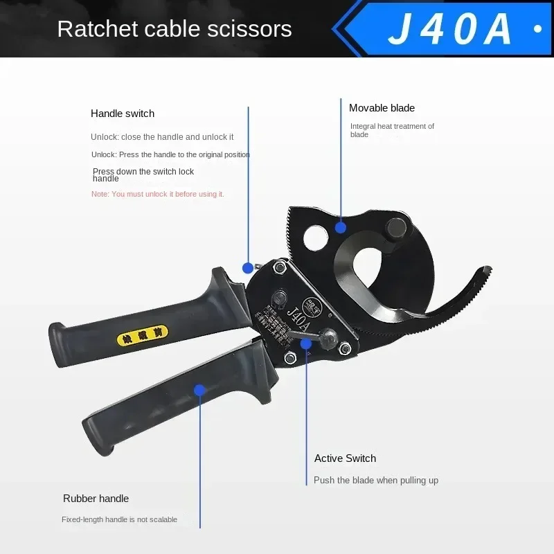 j40a-ratchetケーブルscissor、ケーブルカッター、ワイヤーラチェット、スチールラチェット、切削工具へのハンドワイヤー、アップシザーツール、300-mm2