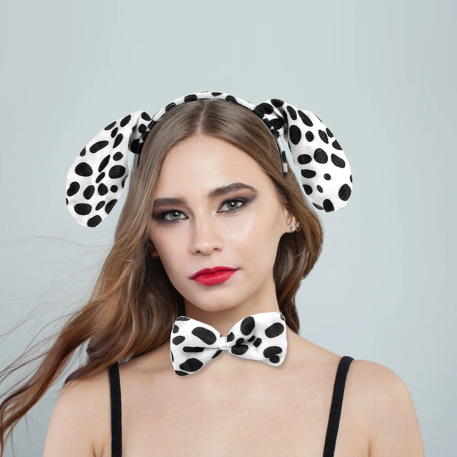 3 Sets Dalmatian Ears Headband Tail Bow Tie Costumes Halloween Head Hoops Animals Headbands Dog Ear Design Novelty Special Use