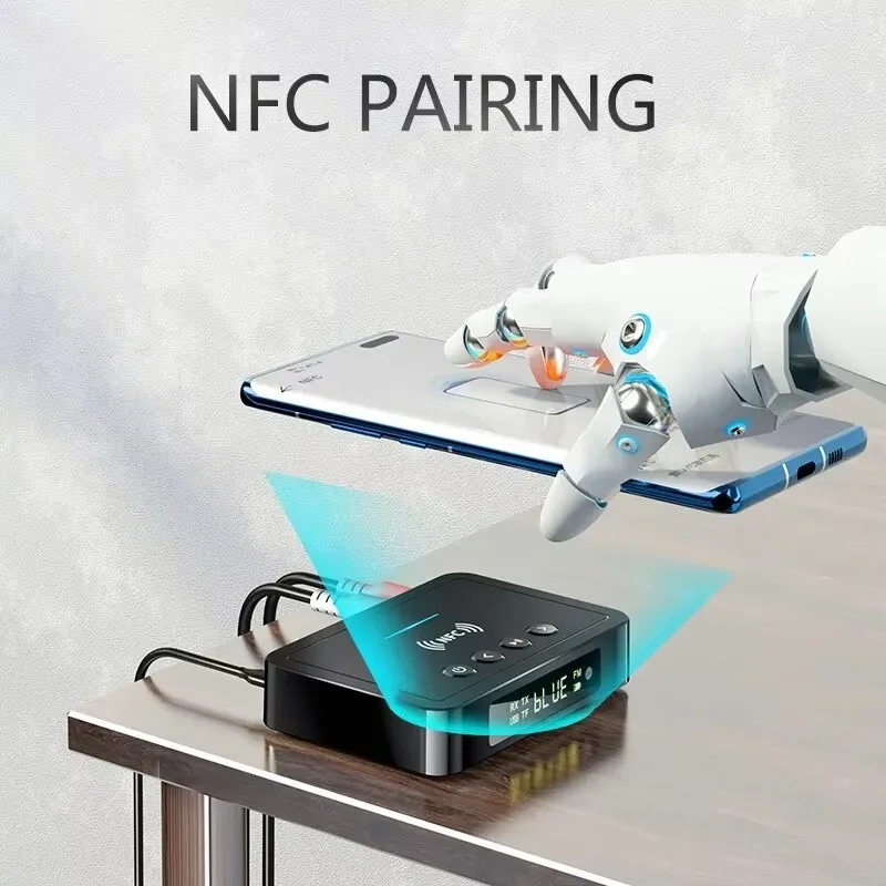 KEBIDUMEI NFC 블루투스 6.0 수신기 송신기 FM 스테레오 AUX 3.5mm RCA 광 동축 무선 어댑터(리모컨 포함)