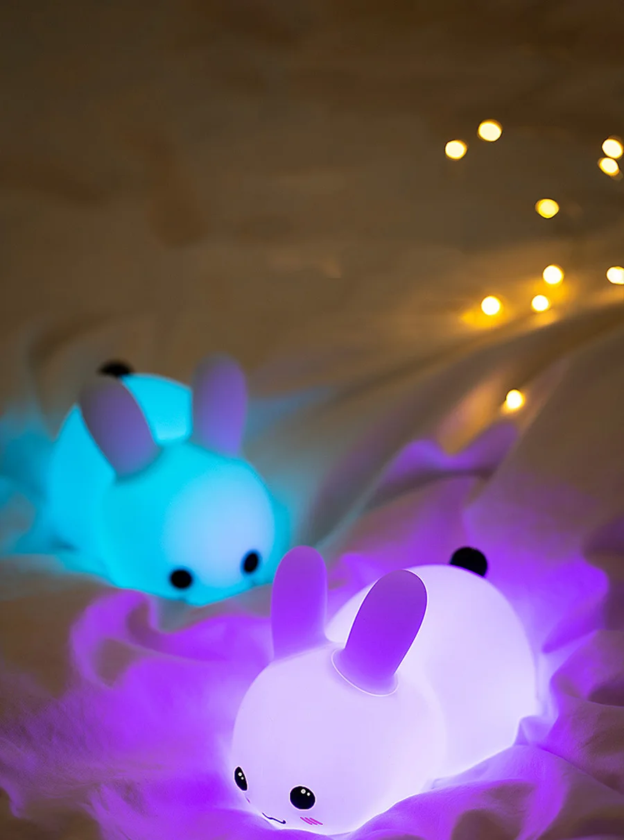 mi motion activated night light 2 Rabbit Night Light Silicone Dimmable Touch Sleeping Lights USB Rechargeable Children's Night Lamp RGB Remote Cute Feeding Lamps dinosaur light