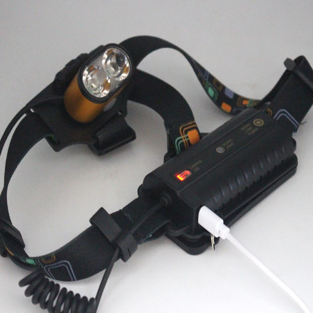 USB 충전식 방수 LED 헤드램프, 3 가지 모드, 사냥 18650 손전등, 프론트 라이트, 낚시 랜턴, 2 * XM-L T6