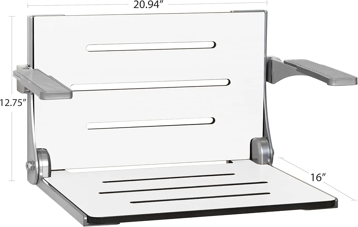 Silhouette Comfort Folding Wall Mount Shower Bench Seat with Arms White Seat with Silver Frame 16"D x 20.94"W x 12.75"H 2