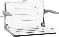 Silhouette Comfort Folding Wall Mount Shower Bench Seat with Arms White Seat with Silver Frame 16"D x 20.94"W x 12.75"H 2