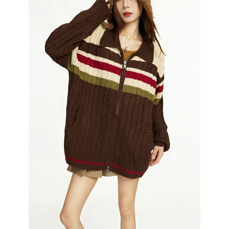 하라주쿠 한국 여성 가디건, 턴다운 칼라, 아늑한 스웨터, 클래식 니트 아우터, 가을 겨울 하이 스트리트, 새로운 디자인