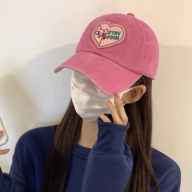 Valentine's Day Pink Love Women Baseball Cap Cute Kitten Adjustable Snapback Hat Soft Top Cotton Leisure Sunbonnet Girls Sunhat baseball cap sun hat
