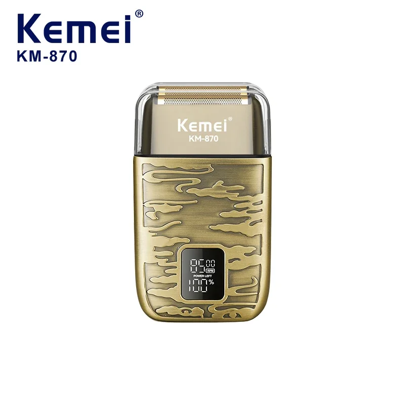 Kemei KM-870 Men's Electric Shaver-3-Speed Adjustable Retro Metal Razor with USB Charging, Portable Cordless Trimmer