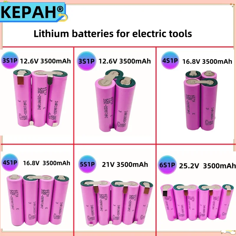 

Electric screwdriver battery rechargeable tool battery pack 3S1P 4S1P 5S1P 6S1P 18650 3500mAh 12.6V 16.8V 21V 25.2V customizable