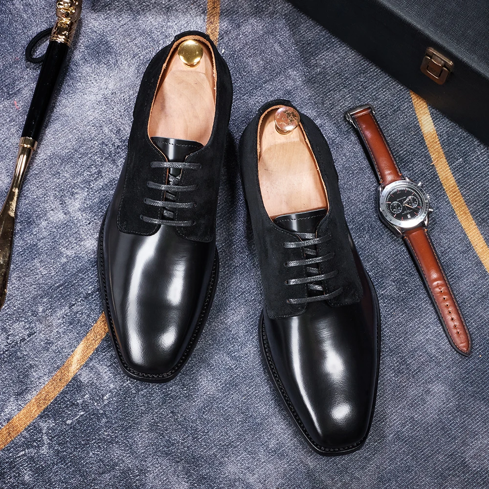 Premium Craft genähte Farbblock-Oxfords für Herren, Echtledersohlen, Rindslederfutter und Einlegesohle für Business, Hochzeiten und formelle Anlässe – Detail 1